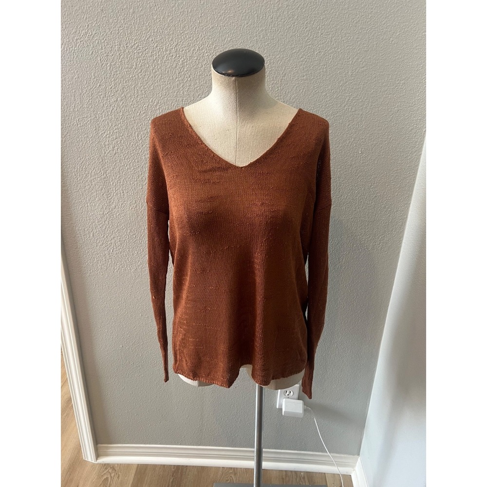 Forever 21 Womens Small Rust Brown V Neck Lightweight Knit Sweater Top